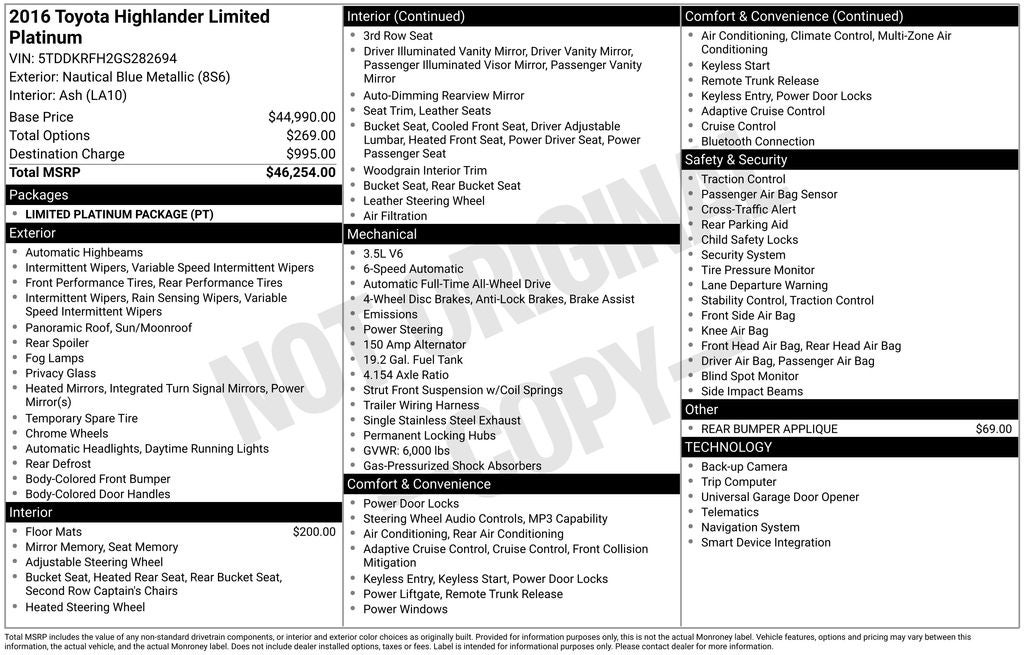 2016 Toyota Highlander Limited Platinum V6