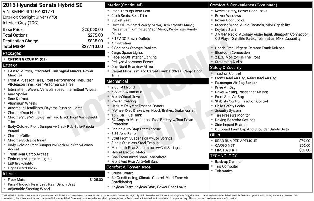 2016 Hyundai Sonata Hybrid SE