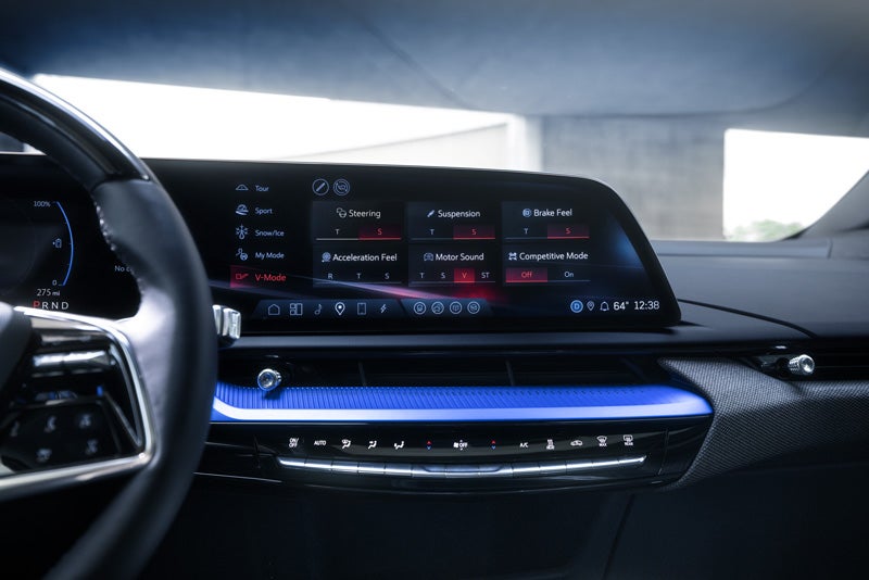 The 2026 OPTIQ-V Display Screen Displaying the V-Mode Settings | Fitzgerald Cadillac Frederick in Frederick MD