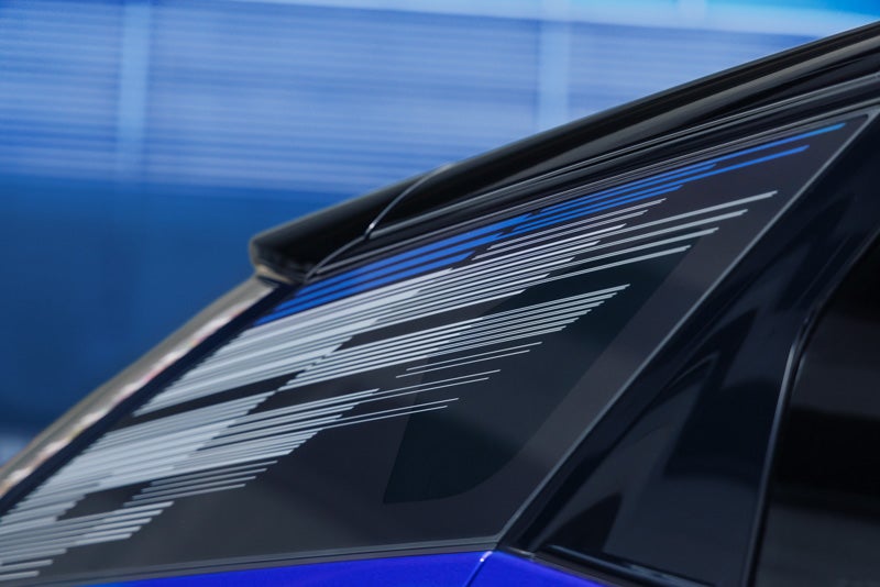 Close-up of the Modern Pattern on the 2026 OPTIQ-V Rear Quarter Glass | Fitzgerald Cadillac Frederick in Frederick MD